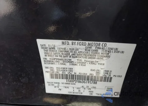 2013 Ford Taurus Limited from USA, damaged, VIN 1FAHP2F86DG195788